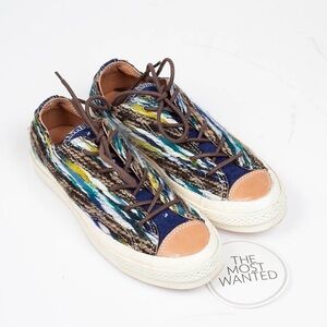 Converse Mens Multicolor Knit Low-Top Sneakers with Navy and Tan Accents